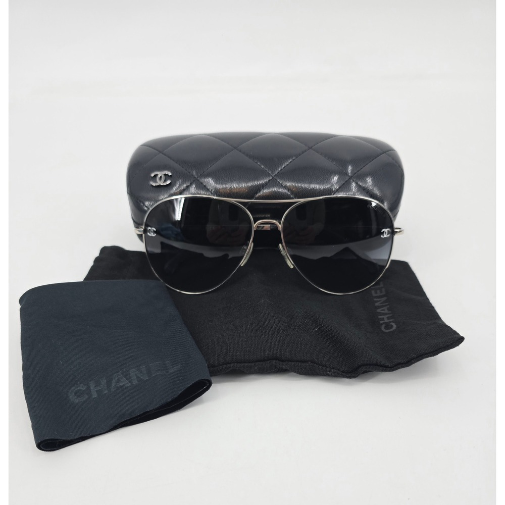 CHANEL CH 4189-T-Q 124/3C 59mm Titanium Aviator Sunglasses Black Silver Italy